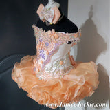 (#1111) Off shoulder flat (high glitz) national pageant dress. (white, peach, lavender) / 2 ~ 3 wks production / (*Without necklace)
