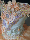 (#1111) Off shoulder flat (high glitz) national pageant dress. (white, peach, lavender) / 2 ~ 3 wks production / (*Without necklace)