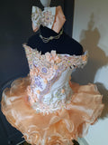 (#1111) Off shoulder flat (high glitz) national pageant dress. (white, peach, lavender) / 2 ~ 3 wks production / (*Without necklace)