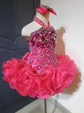 (#1134) Jewel neck flat glitz pageant dress. (berry) / 4 ~ 6 wks production (*Without necklace)