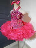 (#1134) Jewel neck flat glitz pageant dress. (berry) / 4 ~ 6 wks production (*Without necklace)