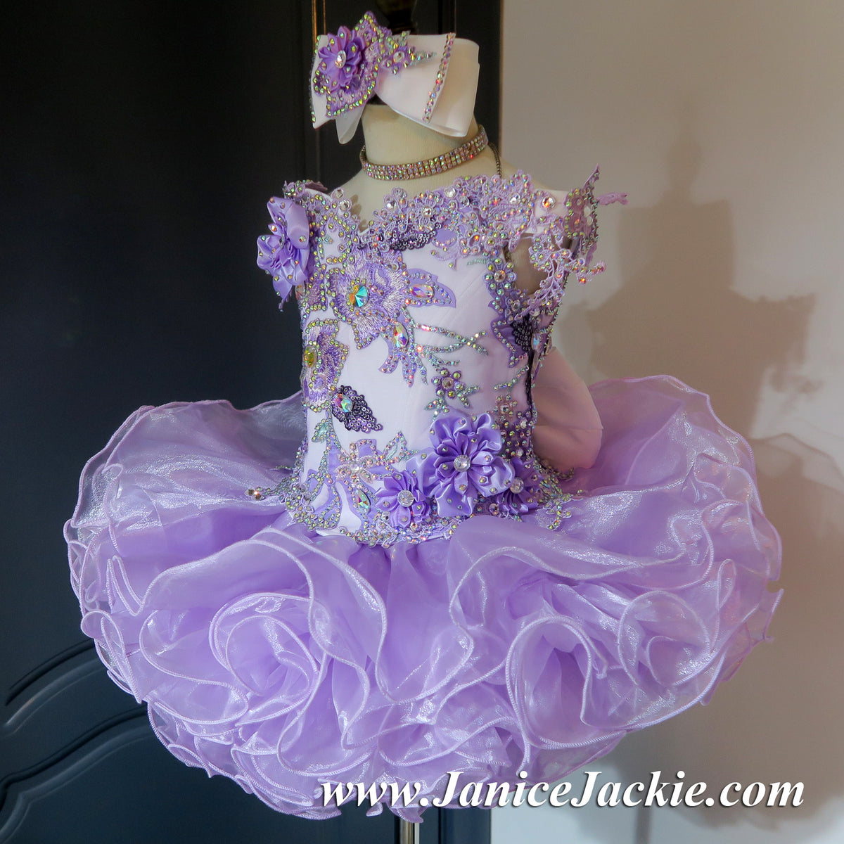 1150 Off shoulder flat glitz national pageant dress. lavender 2 janicejackie