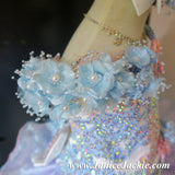(#1151) Off shoulder flat glitz national pageant dress. (pink & blue) / 2 ~ 3 weeks production (*Without necklace)