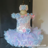 (#1151) Off shoulder flat glitz national pageant dress. (pink & blue) / 2 ~ 3 weeks production (*Without necklace)