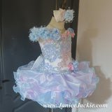 (#1151) Off shoulder flat glitz national pageant dress. (pink & blue) / 2 ~ 3 weeks production (*Without necklace)