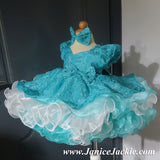(#1159) Princess sleeve lace baby doll plain shell dress (teal+white) / 2~3 weeks production/no necklace