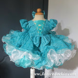 (#1159) Princess sleeve lace baby doll plain shell dress (teal+white) / 2~3 weeks production/no necklace