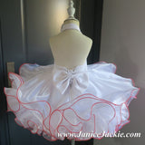 (#1189) Halter style baby doll dress (White + red trim) / 2~3 weeks production