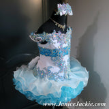 (#1234) Off shoulder flat glitz national pageant dress. (white + blue) / 3 ~ 4 weeks production (*Without necklace)
