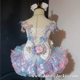 (#1244) Off shoulder flat glitz national pageant dress. (white + blue + pink) / 3 ~ 4 weeks production (*Without necklace)