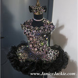 (#1245) Off shoulder flared style glitz national pageant dress. (black) / 3 ~ 4 weeks production (*Without necklace)