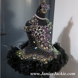 (#1245) Off shoulder flared style glitz national pageant dress. (black) / 3 ~ 4 weeks production (*Without necklace)