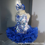 (#1278) Straps flat glitz national pageant dress. (white, blue) / 3 ~ 4 weeks production (*Without necklace)