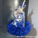 (#1278) Straps flat glitz national pageant dress. (white, blue) / 3 ~ 4 weeks production (*Without necklace)