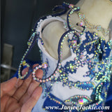 (#1278) Straps flat glitz national pageant dress. (white, blue) / 3 ~ 4 weeks production (*Without necklace)