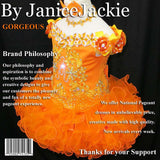 (#130) Off shoulder flat glitz pageant dress. (orange)
