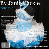(#138) Jewel neck flat glitz pageant dress. (white blue)