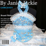 (#138) Jewel neck flat glitz pageant dress. (white blue)