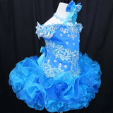 (#165) Off shoulder flat glitz pageant dress. (blue)