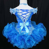 (#165) Off shoulder flat glitz pageant dress. (blue)