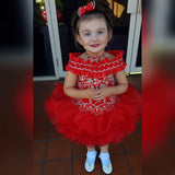 (#191) Off shoulder flat (High Glitz) national pageant dress. (red)