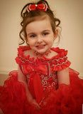 (#191) Off shoulder flat (High Glitz) national pageant dress. (red)