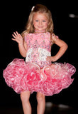 (#195) Off shoulder flat (High Glitz) national pageant dress. (white pink)