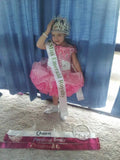 (#195) Off shoulder flat (High Glitz) national pageant dress. (white pink)