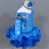 (#216) Off shoulder flat glitz pageant dress. (blue)