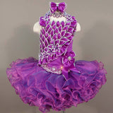 (#220) Halter flat glitz pageant dress. (purple) (Top: available / Skirt: 2 weeks production)