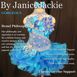(#221) Straps flat glitz pageant dress. (blue) (Top: available / Skirt: 2 weeks production)