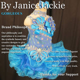 (#221) Straps flat glitz pageant dress. (blue) (Top: available / Skirt: 2 weeks production)