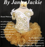 (#224) One side straps & one side off shoulder flat style glitz pageant dress. (white gold) / 2 ~ 3 weeks production(*without necklace)
