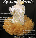 (#224) One side straps & one side off shoulder flat style glitz pageant dress. (white gold) / 2 ~ 3 weeks production(*without necklace)