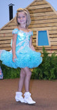 (#239) Off shoulder flare glitz national pageant dress. (sea green) not include necklace