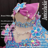 (#244) Halter flat glitz national pageant dress. (purple blue) (*without silver necklace)
