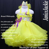 (#249a) 3 ways bow-tied ruffle baby doll glitz pageant dress. (yellow) / 2 ~ 3 weeks production (*Without necklace)