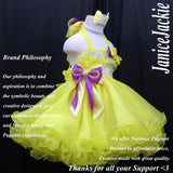 (#249a) 3 ways bow-tied ruffle baby doll glitz pageant dress. (yellow) / 2 ~ 3 weeks production (*Without necklace)