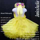 (#249a) 3 ways bow-tied ruffle baby doll glitz pageant dress. (yellow) / 2 ~ 3 weeks production (*Without necklace)