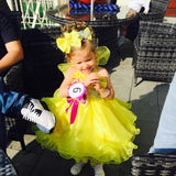 (#249a) 3 ways bow-tied ruffle baby doll glitz pageant dress. (yellow) / 2 ~ 3 weeks production (*Without necklace)