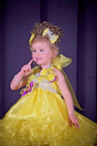 (#249a) 3 ways bow-tied ruffle baby doll glitz pageant dress. (yellow) / 2 ~ 3 weeks production (*Without necklace)
