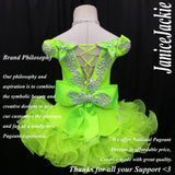 (#255) Off shoulder flare glitz national pageant dress. (neon green) / (*Without necklace)