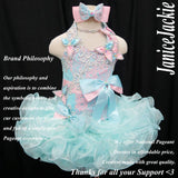 (#281) halter flat glitz national pageant dress. (seafoam blue + pink) (without necklace)