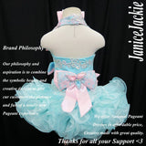 (#281) halter flat glitz national pageant dress. (seafoam blue + pink) (without necklace)