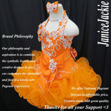(#285) Halter flare glitz national pageant dress. (orange) (without necklace)