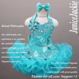 (#289) Halter flare glitz national pageant dress. (sea green) (Without necklace)