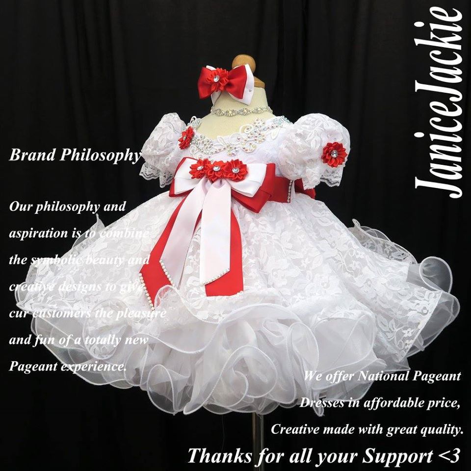 293 Princess sleeves lace glitz baby doll dress. white red 2 3 janicejackie