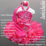 (#300) Jewel neck flat glitz pageant dress. (Berry) (NOT include detachable scarf)