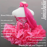 (#300) Jewel neck flat glitz pageant dress. (Berry) (NOT include detachable scarf)