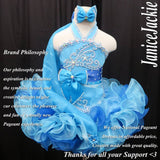(#304) Jewel neck flat glitz pageant dress. (2 tone blue) (without detachable scarf) / 3 ~ 4 weeks production (no necklace)